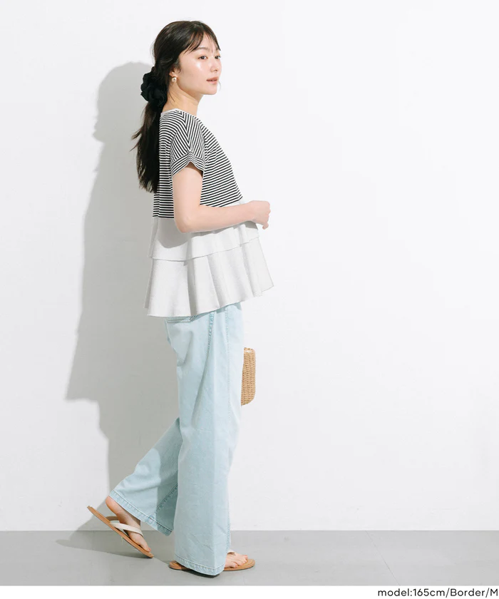 GW限定セール★ 異素材切り替え2段フリルTシャツ レディース メール便不可 - Image 8