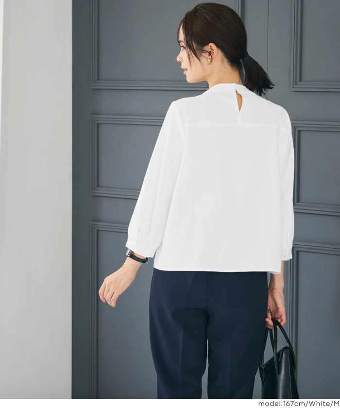 ボウタイ風アクセ付きブラウス レディース メール便不可 - Image 4