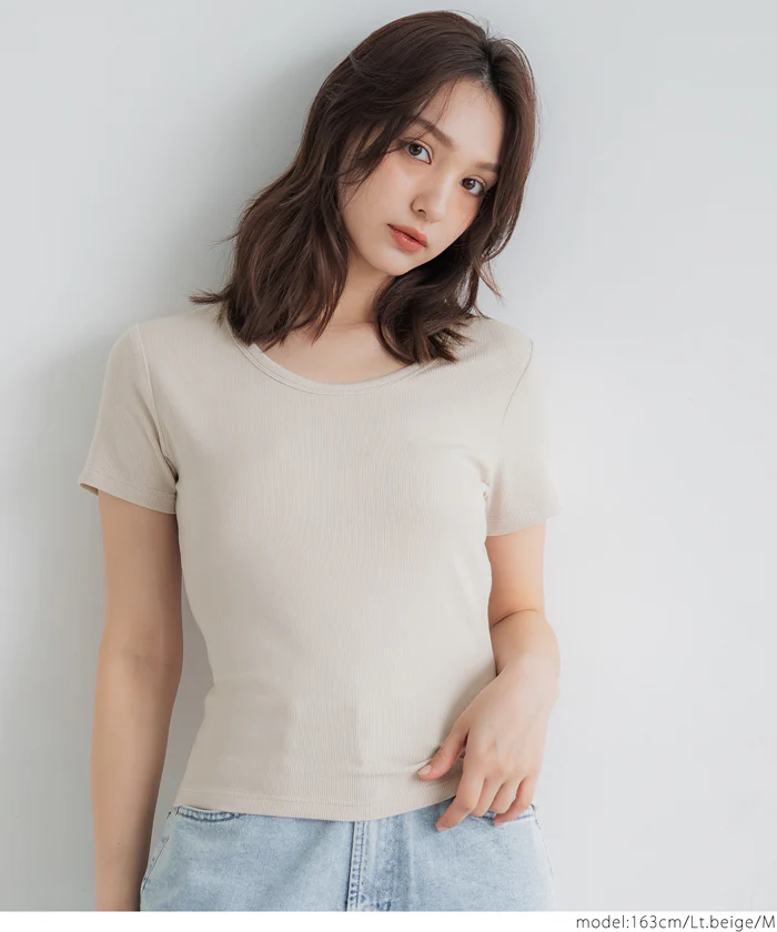 とろみリブUネックTシャツ レディース メール便可 - Image 3