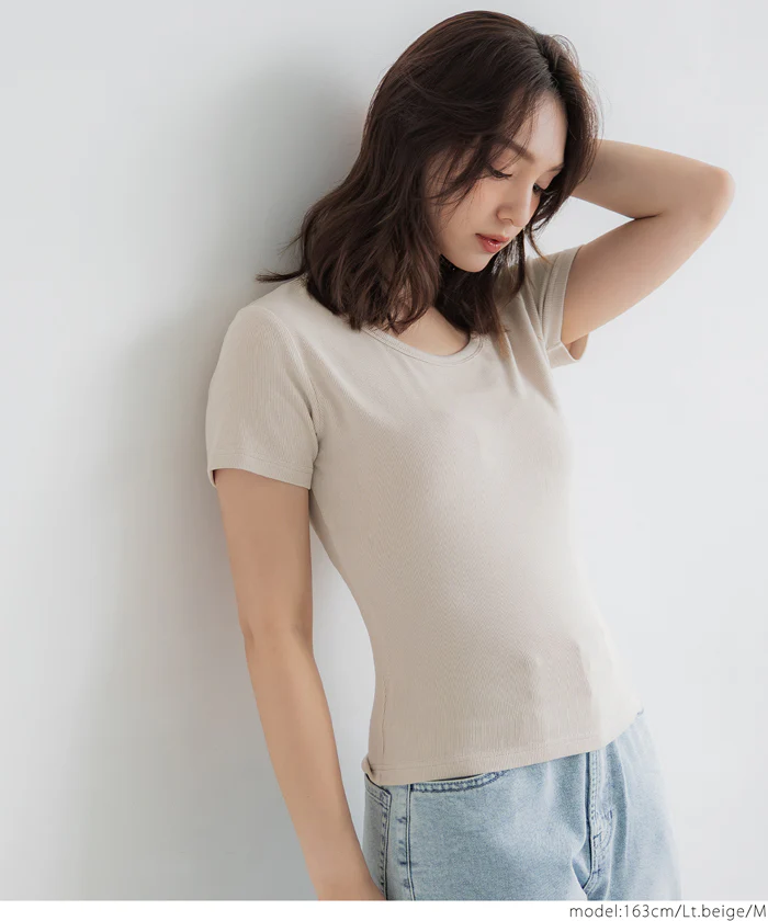 とろみリブUネックTシャツ レディース メール便可 - Image 4