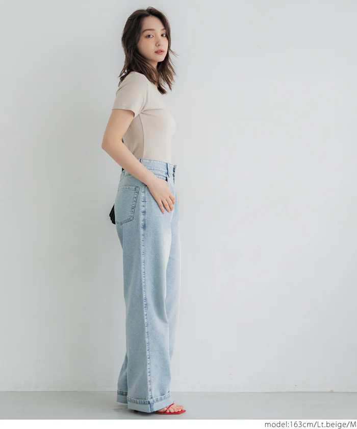 とろみリブUネックTシャツ レディース メール便可 - Image 5