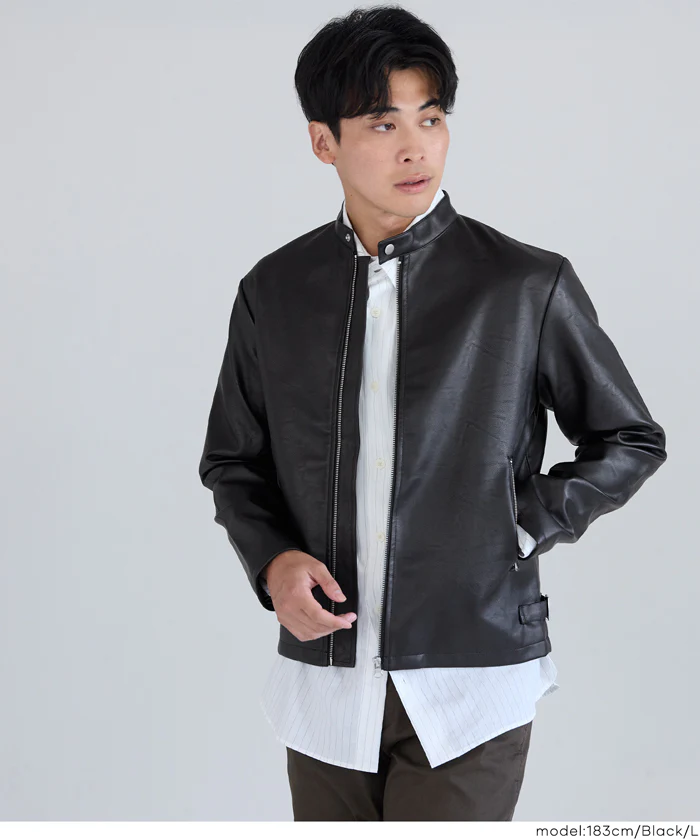 セール★5990円→4990円 フェイクレザーシングルライダースジャケット メンズ 送料無料/メール便不可 - Image 11