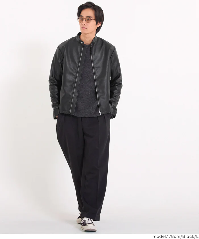 セール★5990円→4990円 フェイクレザーシングルライダースジャケット メンズ 送料無料/メール便不可 - Image 3