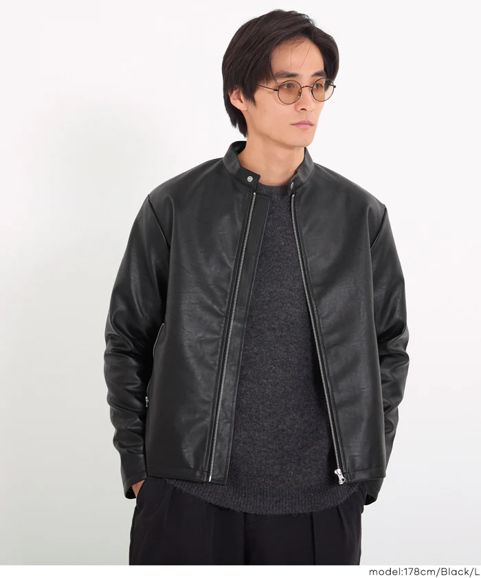 セール★5990円→4990円 フェイクレザーシングルライダースジャケット メンズ 送料無料/メール便不可 - Image 4