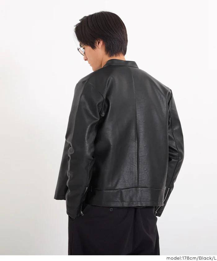 セール★5990円→4990円 フェイクレザーシングルライダースジャケット メンズ 送料無料/メール便不可 - Image 6
