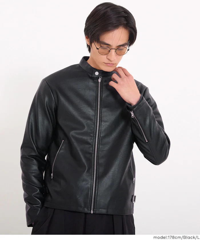 セール★5990円→4990円 フェイクレザーシングルライダースジャケット メンズ 送料無料/メール便不可 - Image 7