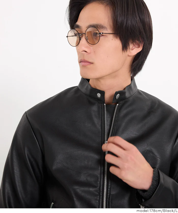 セール★5990円→4990円 フェイクレザーシングルライダースジャケット メンズ 送料無料/メール便不可 - Image 8