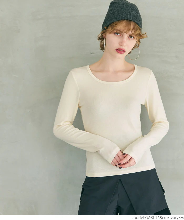 WEB限定セール★1490円→550円 リブUネック長袖Tシャツ レディース メール便不可 - Image 10