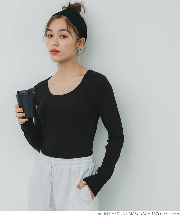 WEB限定セール★1490円→550円 リブUネック長袖Tシャツ レディース メール便不可 - Image 5