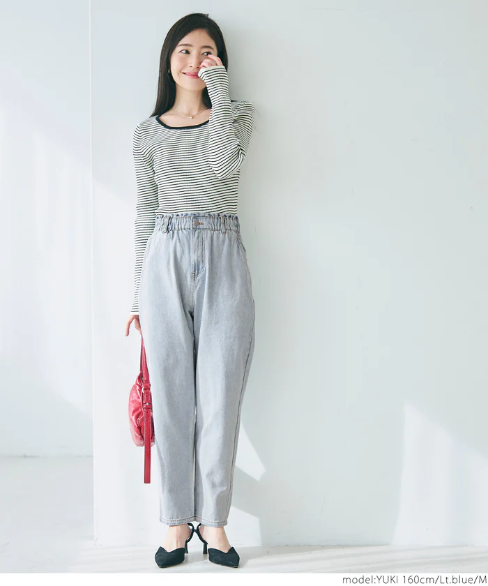 WEB限定セール ★2990円→990円ハイウエストゴムデニムパンツ レディース メール便不可 - Image 10