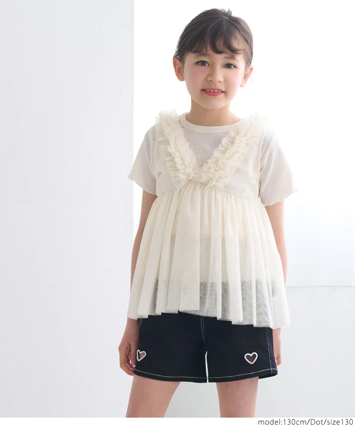 セール★1490円→990円 親子お揃いチュールVネックトップス キッズ メール便不可 - Image 8