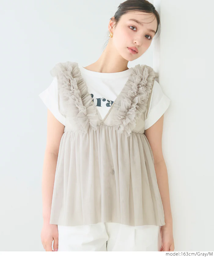 セール★1990円→550円 チュールVネックトップス レディース メール便不可 - Image 5