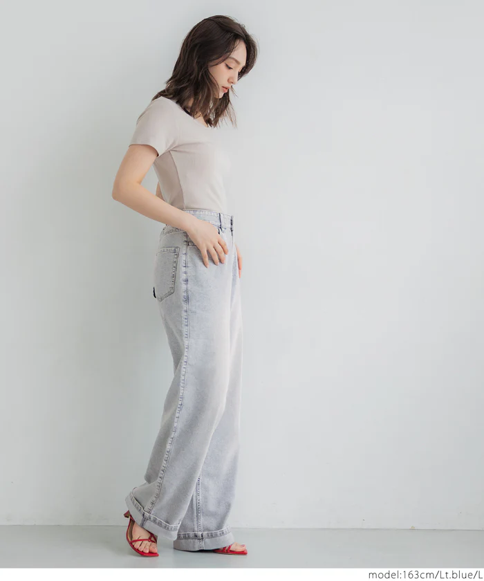 サマーデニムロールアップパンツ レディース メール便不可 - Image 12