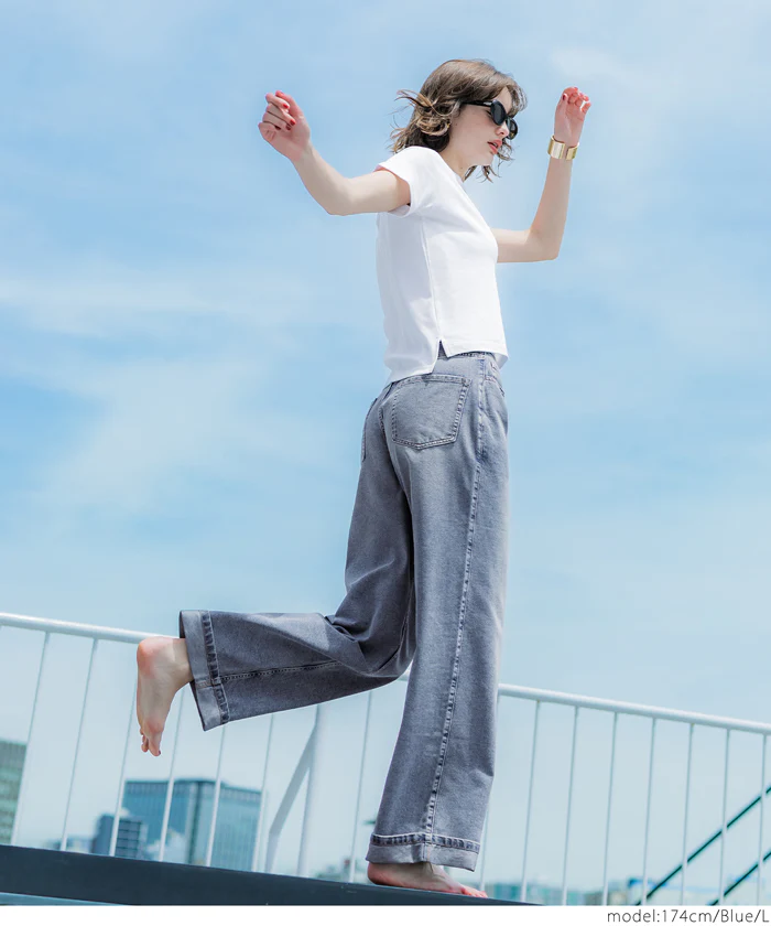 サマーデニムロールアップパンツ レディース メール便不可 - Image 19