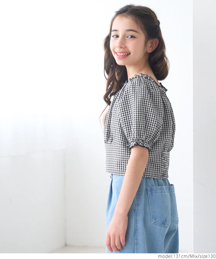 セール★1490円→990円リボンギンガムチェックブラウス キッズ メール便不可 - Image 3