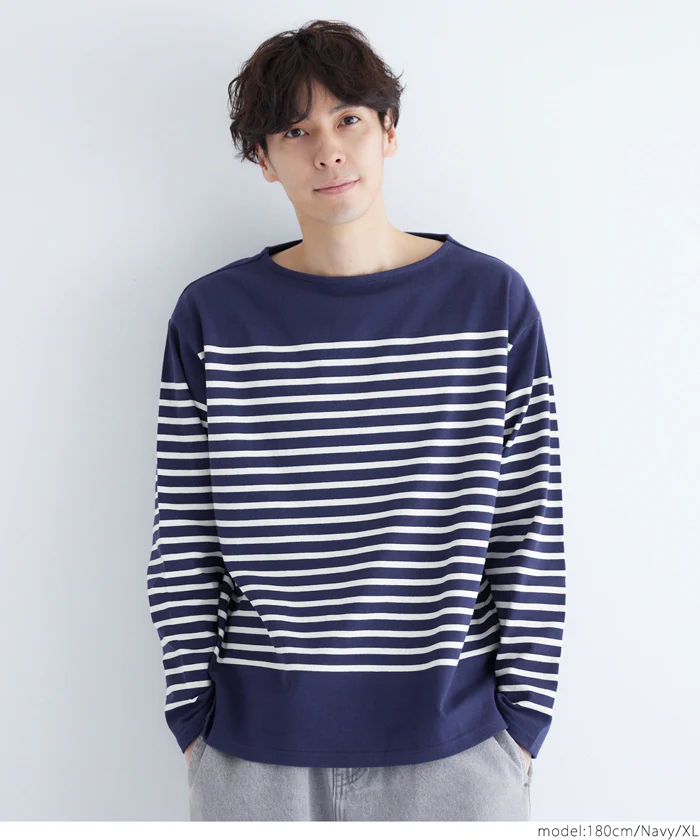 セール★2490円→550円 ヘビーウェイトパネルボーダーボートネックロンT メンズ メール便不可 - Image 5