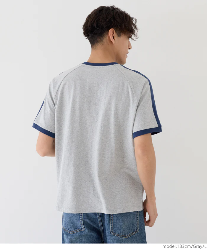 セール★1490円→990円 リンガーラインロゴラグランTシャツ メンズ メール便不可 - Image 10
