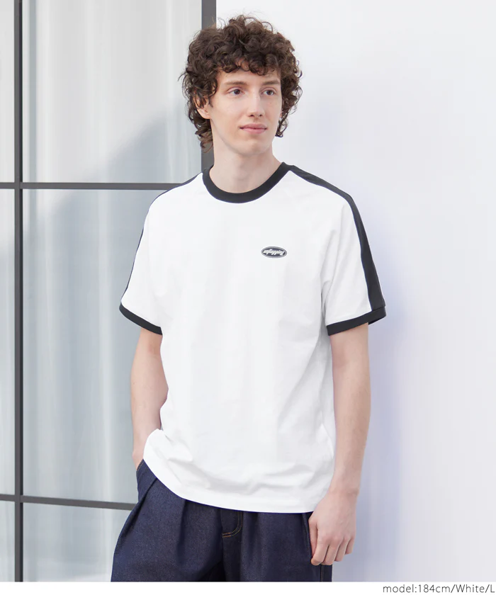 セール★1490円→990円 リンガーラインロゴラグランTシャツ メンズ メール便不可 - Image 4