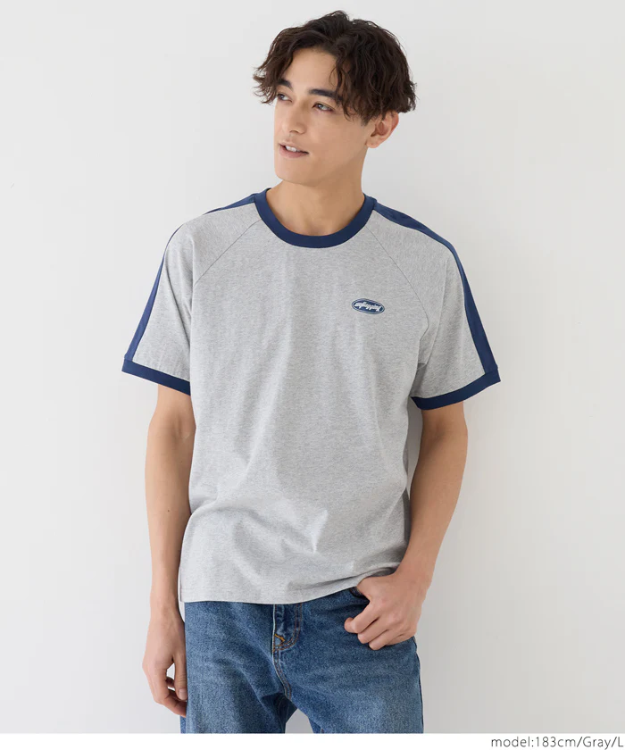 セール★1490円→990円 リンガーラインロゴラグランTシャツ メンズ メール便不可 - Image 7
