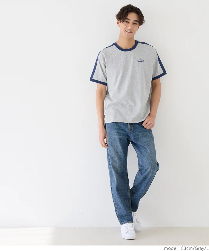 セール★1490円→990円 リンガーラインロゴラグランTシャツ メンズ メール便不可 - Image 8