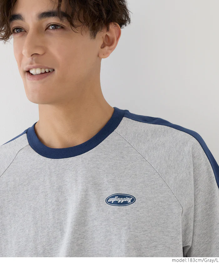 セール★1490円→990円 リンガーラインロゴラグランTシャツ メンズ メール便不可 - Image 9