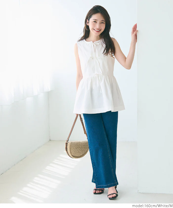 セール★2490円→550円 ノースリーブリボンブラウス レディース メール便不可 - Image 2