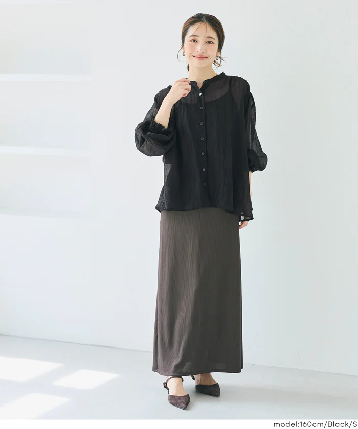セール★2490円→1990円 シアーギャザーAラインブラウス レディース メール便不可 - Image 2