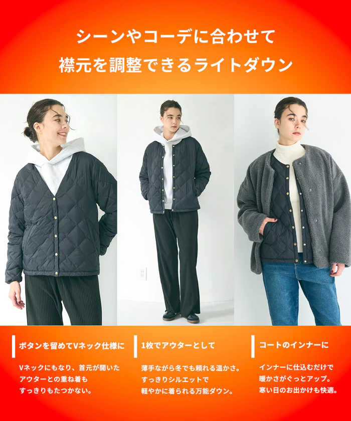 金ボタンインナーダウンジャケット ウォッシャブル レディース 送料無料/メール便不可 - Image 2