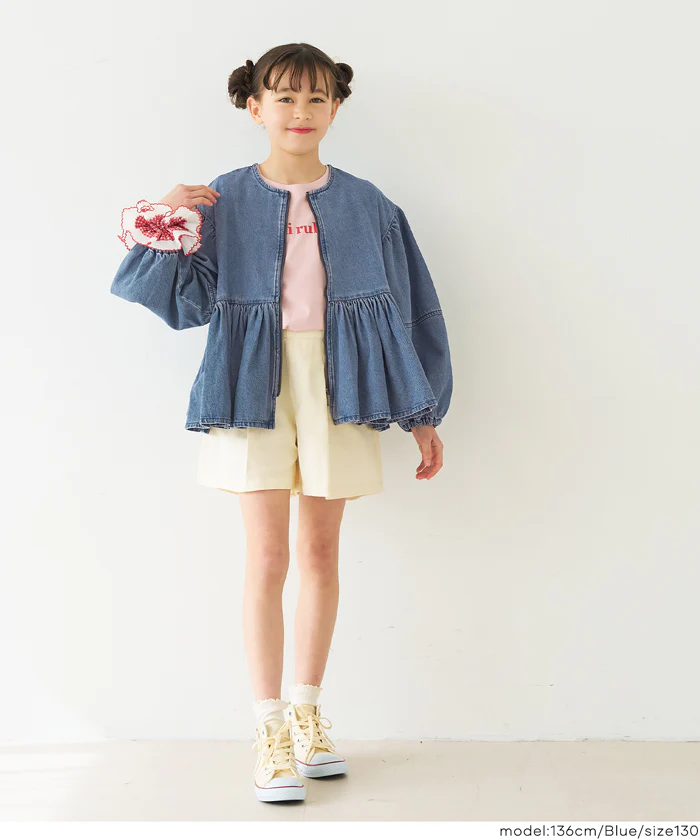 親子お揃いデニムギャザーアウター キッズ メール便不可 - Image 2