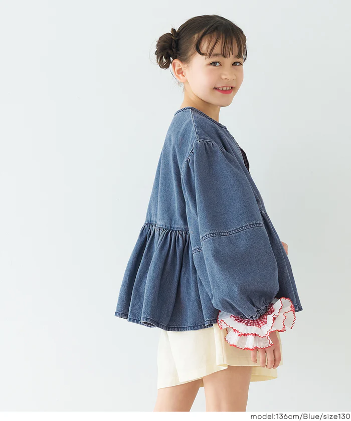 親子お揃いデニムギャザーアウター キッズ メール便不可 - Image 3