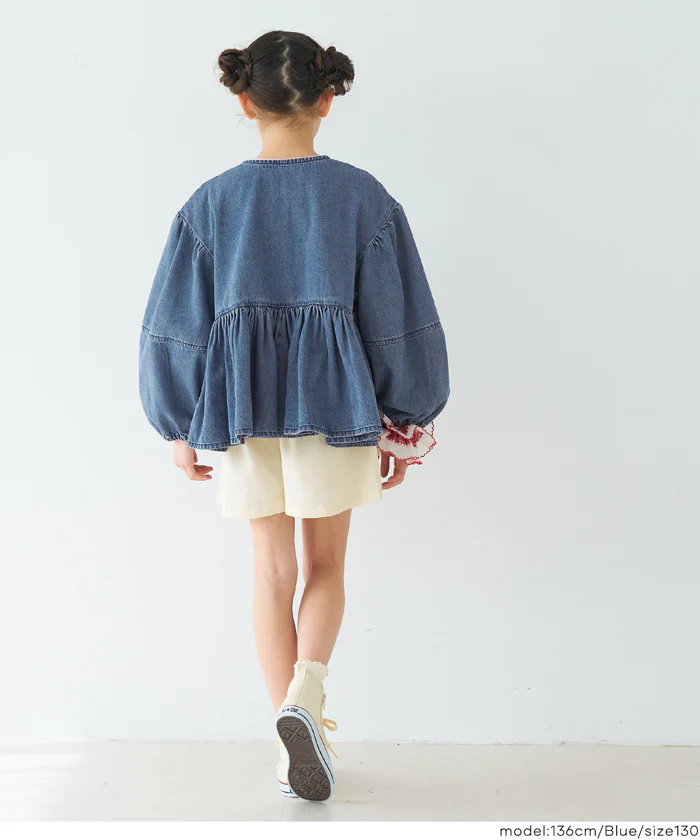 親子お揃いデニムギャザーアウター キッズ メール便不可 - Image 4