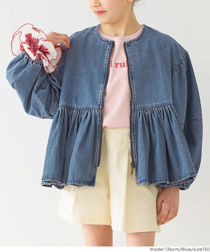 親子お揃いデニムギャザーアウター キッズ メール便不可 - Image 5