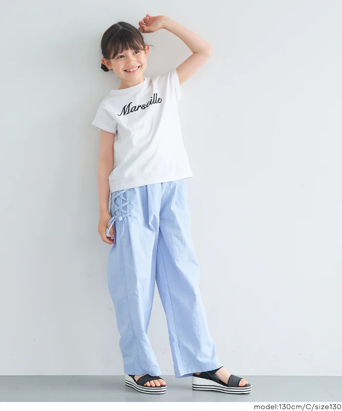 親子お揃いフレンチスリーブ刺繍Tシャツ キッズ メール便不可 - Image 2