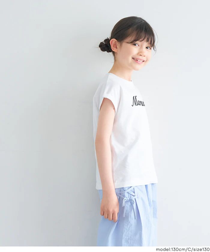 親子お揃いフレンチスリーブ刺繍Tシャツ キッズ メール便不可 - Image 3