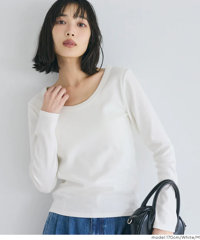 テレコリブUネックTシャツ レディース メール便不可 - Image 3
