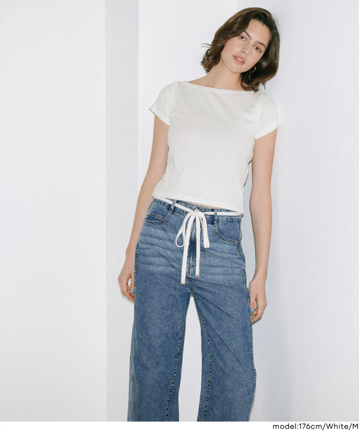 リブワイドネックTシャツ レディース メール便可 mrb - Image 2