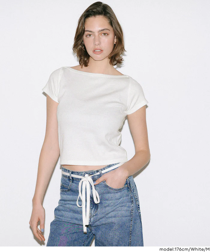 リブワイドネックTシャツ レディース メール便可 mrb - Image 5