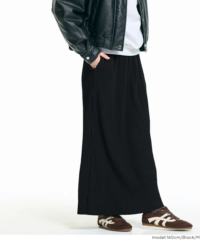 セール★1990円→1490円 【DAILY WARM】裏起毛ランダムリブロングIラインスカート レディース メール便不可 - Image 9