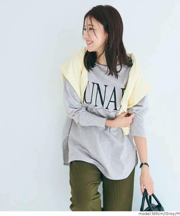 セール★1290円→990円 ボートネックロゴロングTシャツ レディース メール便不可 - Image 10