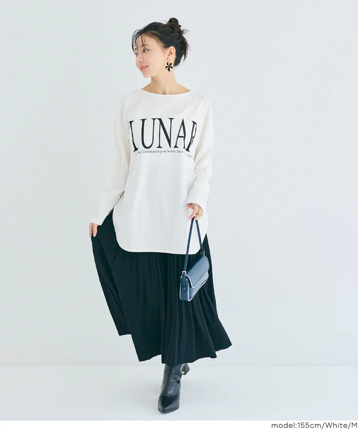 セール★1290円→990円 ボートネックロゴロングTシャツ レディース メール便不可 - Image 2