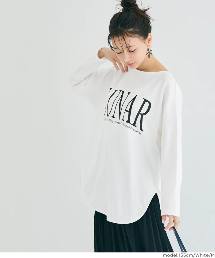 セール★1290円→990円 ボートネックロゴロングTシャツ レディース メール便不可 - Image 3