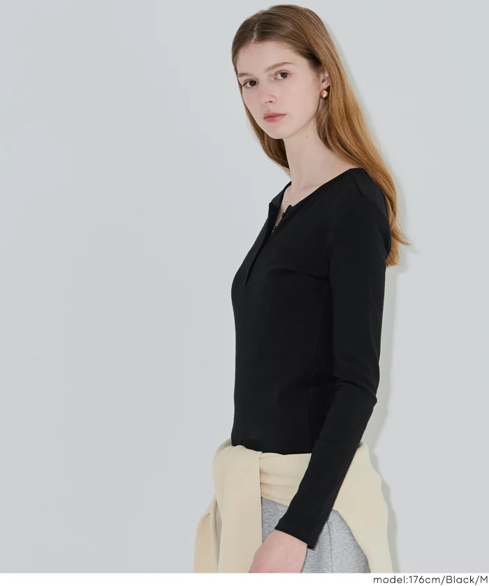 ヘンリーネックロングTシャツ レディース メール便不可 - Image 13