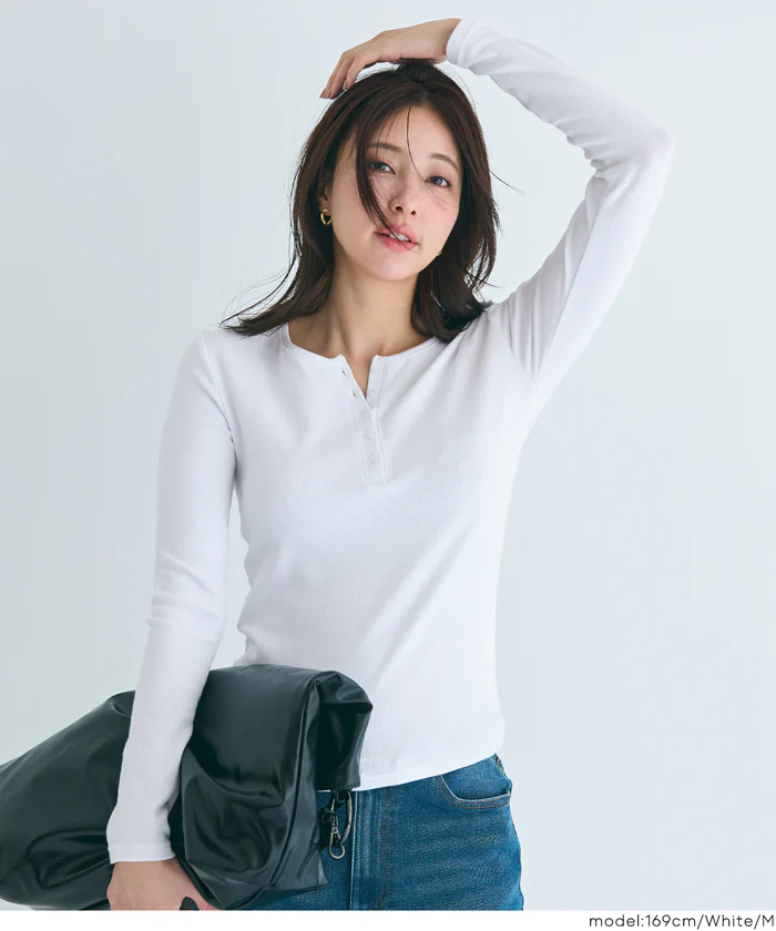 ヘンリーネックロングTシャツ レディース メール便不可 - Image 2