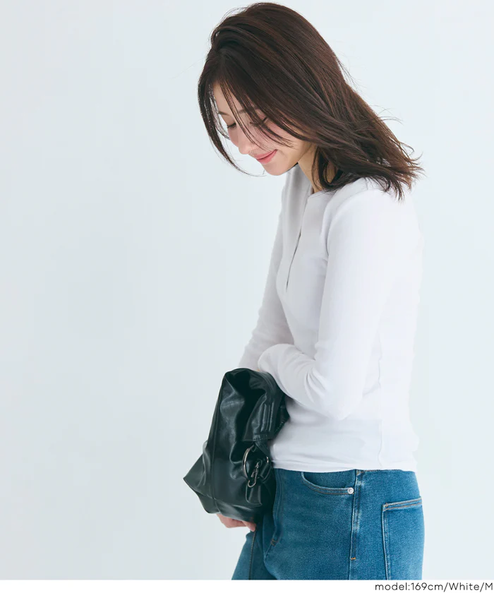 ヘンリーネックロングTシャツ レディース メール便不可 - Image 3