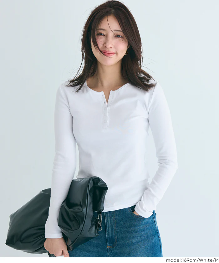 ヘンリーネックロングTシャツ レディース メール便不可 - Image 4