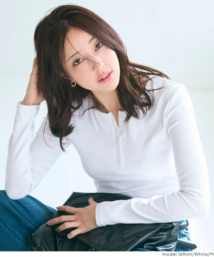 ヘンリーネックロングTシャツ レディース メール便不可 - Image 6