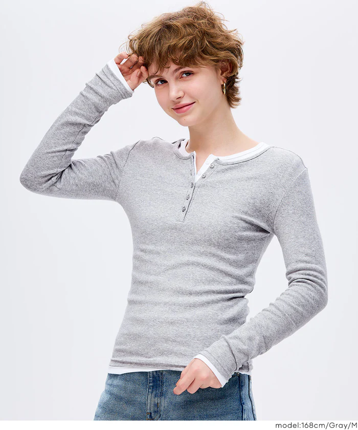 ヘンリーネックロングTシャツ レディース メール便不可 - Image 9