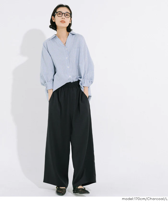 ハイウエストストレッチイージーワイドパンツ レディース メール便不可 - Image 2