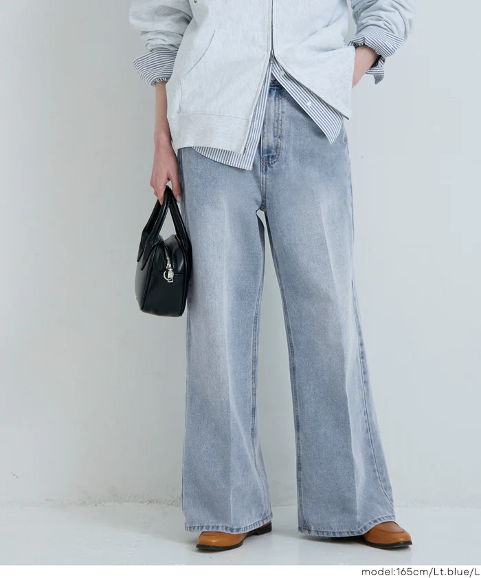 センタープレスストレートデニムパンツ レディース メール便不可 - Image 5