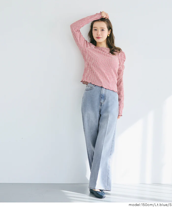 センタープレスストレートデニムパンツ レディース メール便不可 - Image 9
